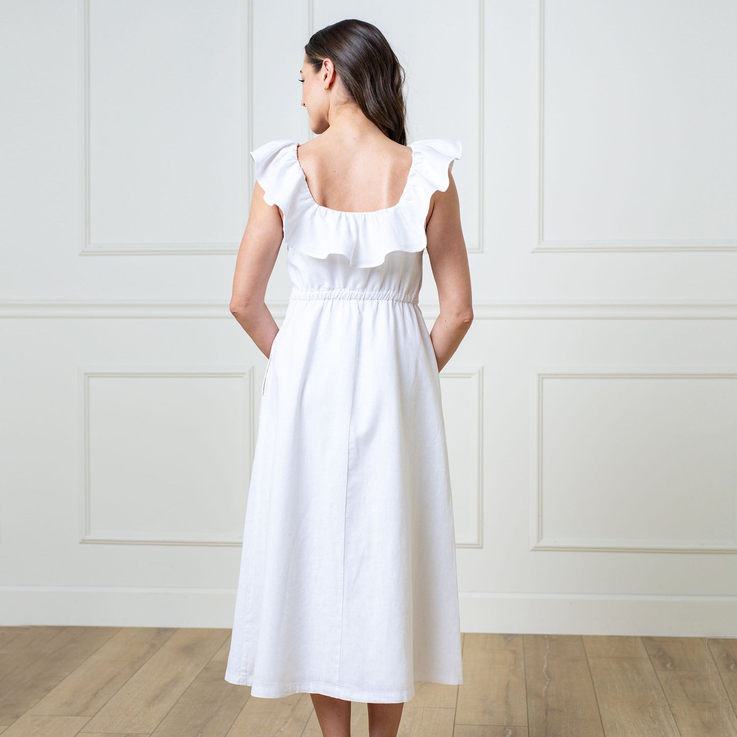 Women's Linen Ruffle Collar Dress