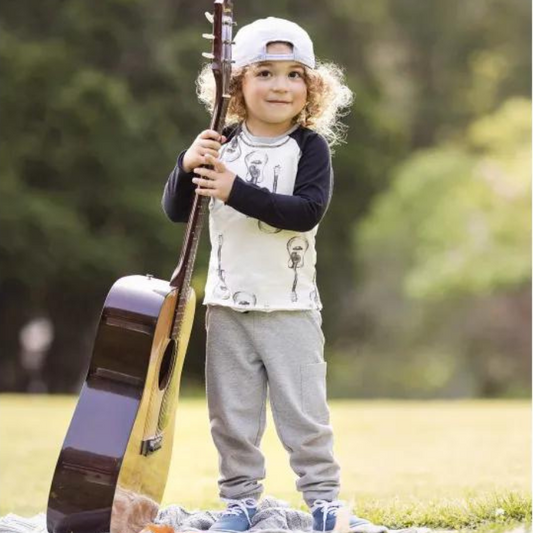 Organic Baby Outfit / Baseball Tee & French Terry Pant Set - Acoustic Guitar