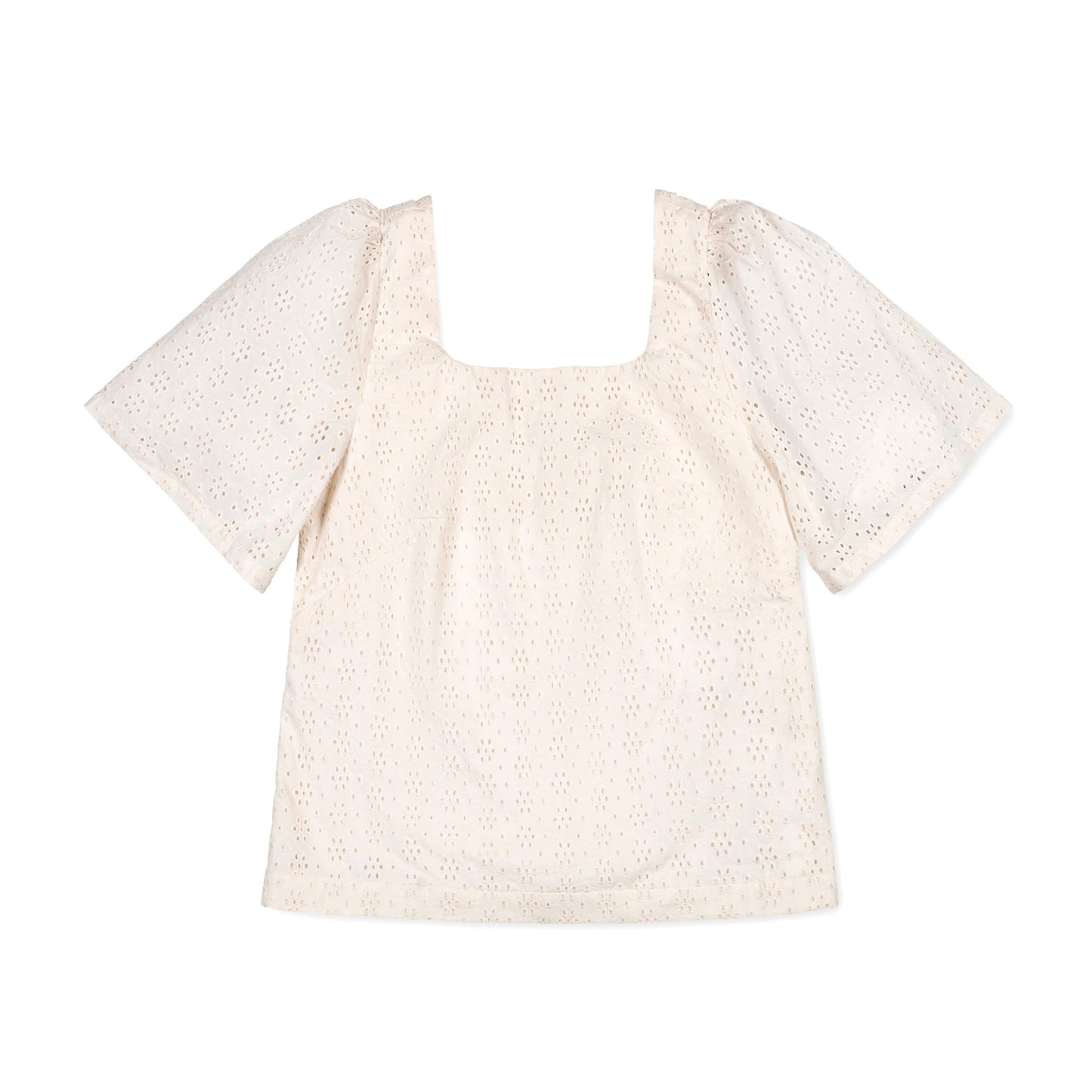 Women's Organic Flounce Sleeve Eyelet Top
