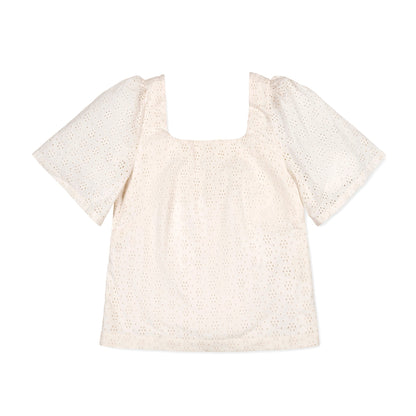 Women's Organic Flounce Sleeve Eyelet Top