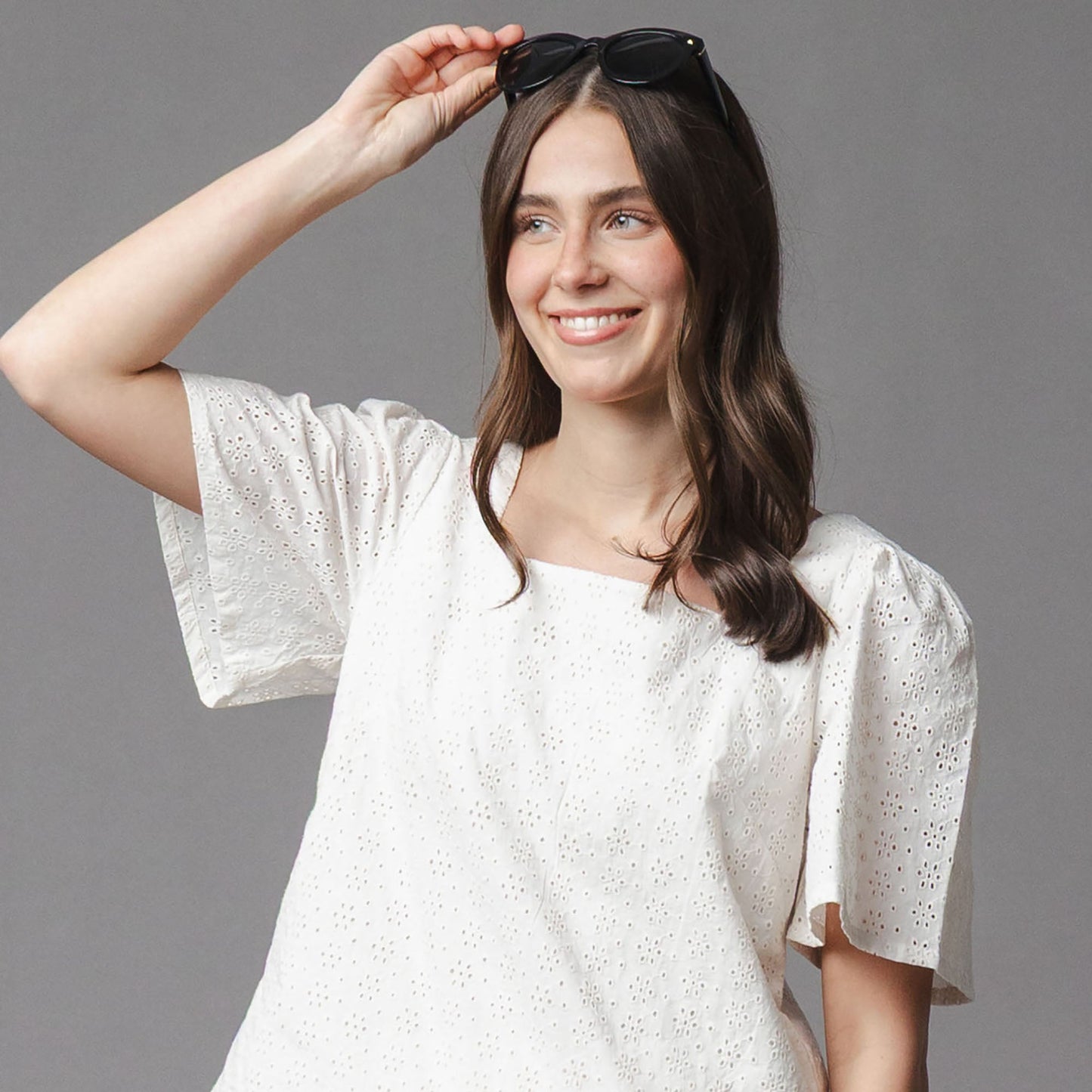 Women's Organic Flounce Sleeve Eyelet Top