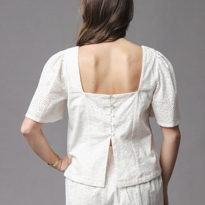 Women's Organic Flounce Sleeve Eyelet Top