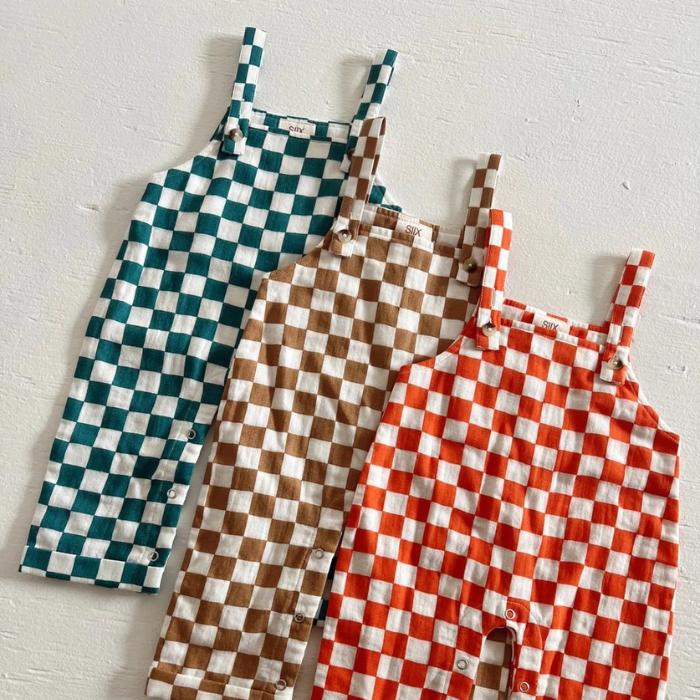 Organic Baby Overalls - Pacific Checkerboard