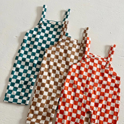 Organic Baby Overalls - Pacific Checkerboard