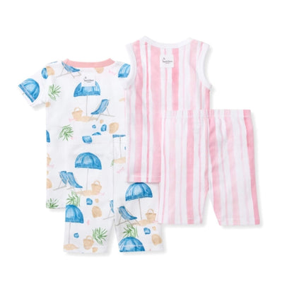 2 Pack Organic Toddler & Kid PJ Set - Santorini Beach & Pink Stripe