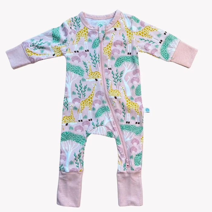 Organic Baby Romper / Grow With Me '2-Way' Zipper - Giraffe