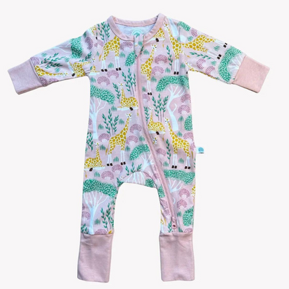 Organic Baby Romper / Grow With Me '2-Way' Zipper - Giraffe