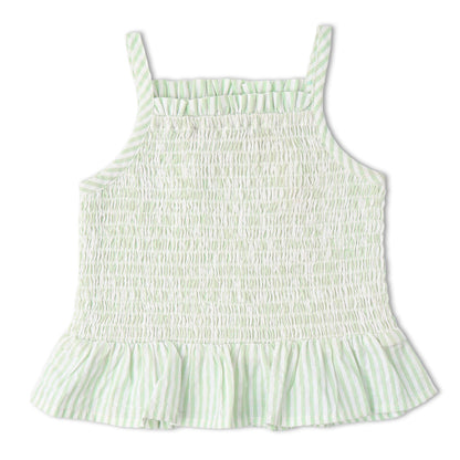 Organic Smocked Top And Bloomer Set - Basil Stripes