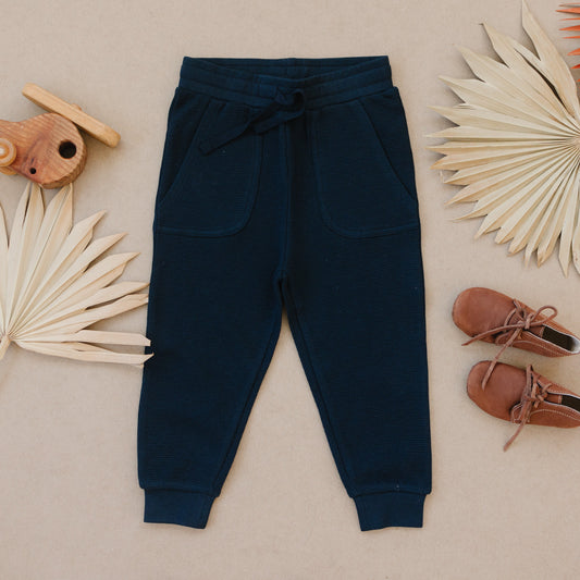 Organic Baby & Toddler Waffle Joggers - Dark Sapphire