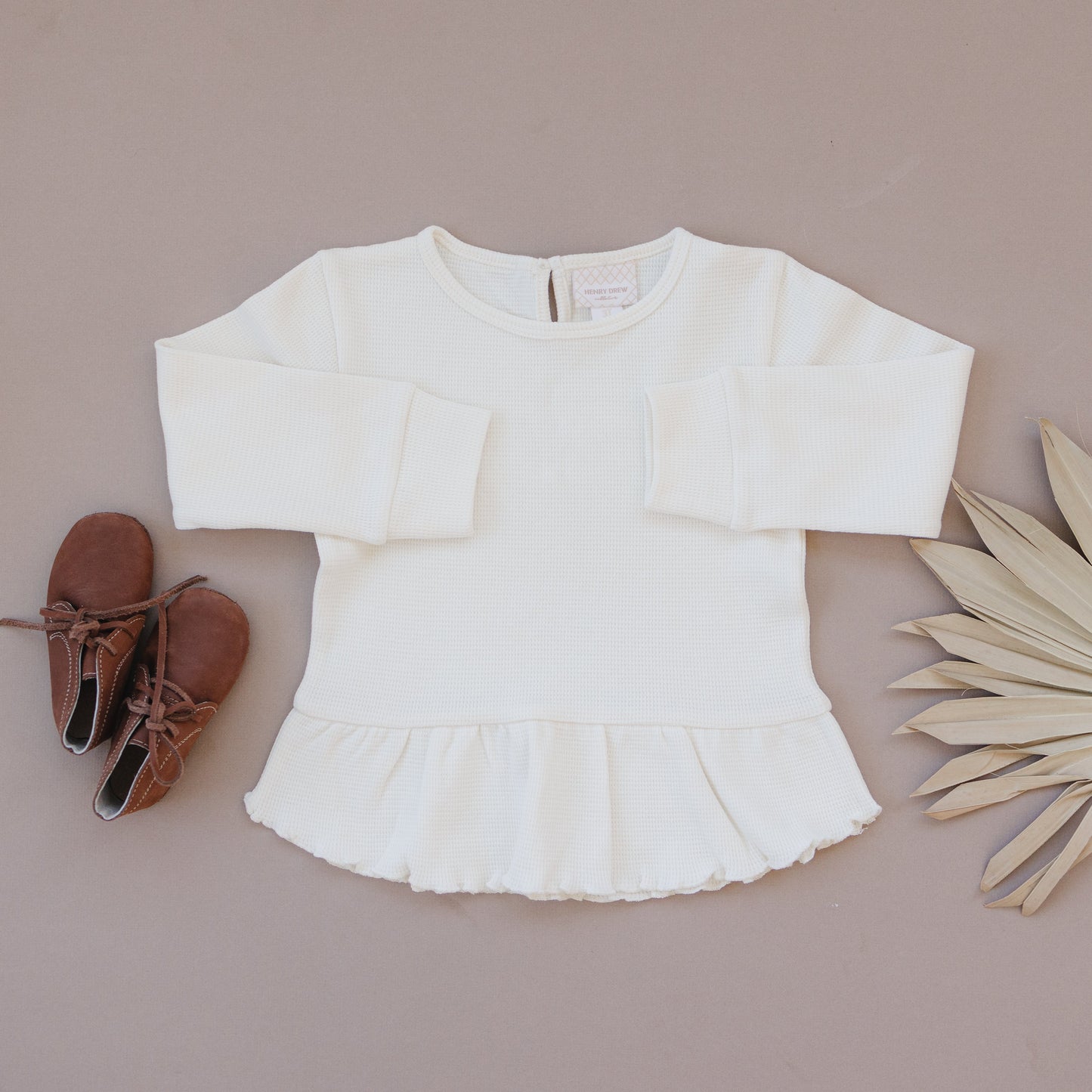 Organic Waffle Knit Peplum Top - Ivory