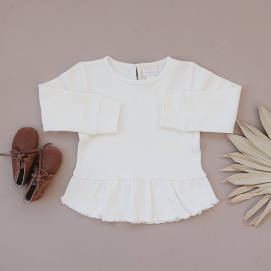 Organic Waffle Knit Peplum Top - Ivory