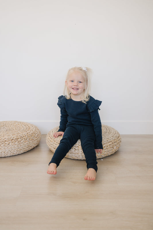 Baby & Toddler Organic Ruffle Knit Top - Dark Sapphire