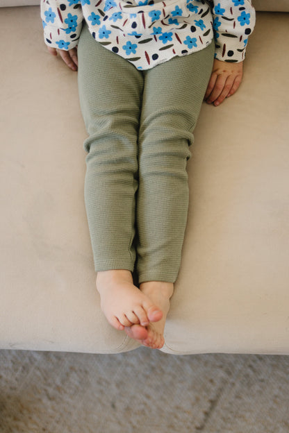 Organic Waffle Knit Leggings - Sage