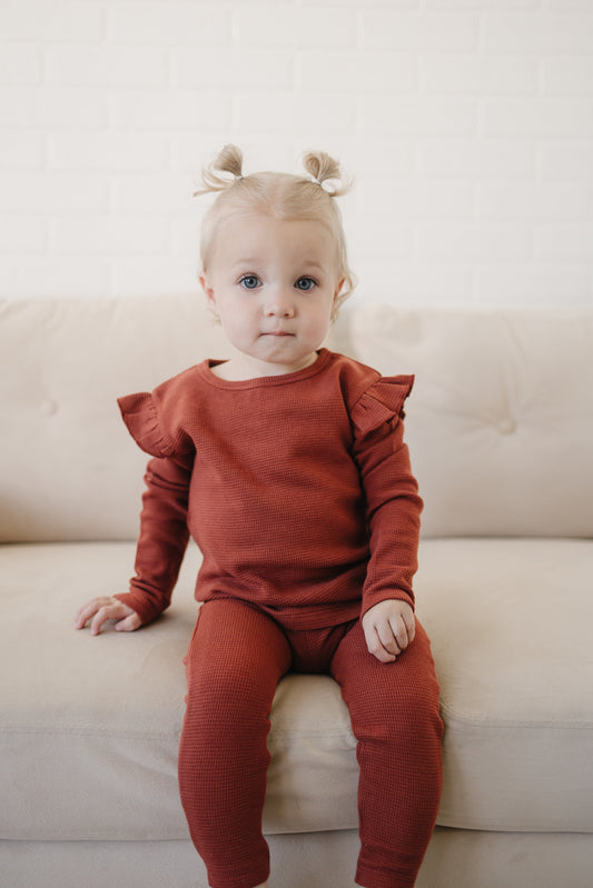 Baby & Toddler Organic Ruffle Knit Top - Brick Red