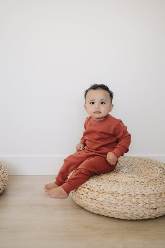 Organic Waffle Knit Baby & Toddler Top - Brick Red