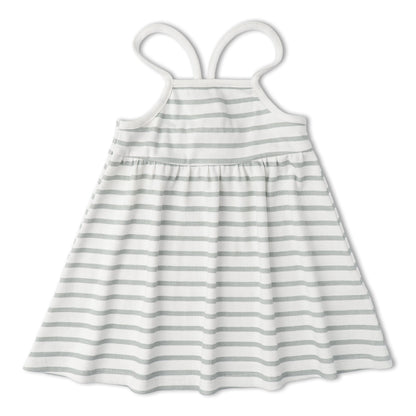 Organic Tie-Back Strap Dress - Fog Stripes