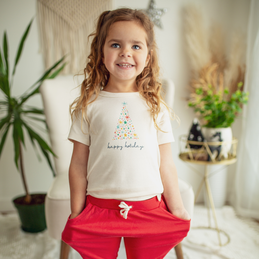 Organic Graphic Toddler Tee - Happy Holidays Tree