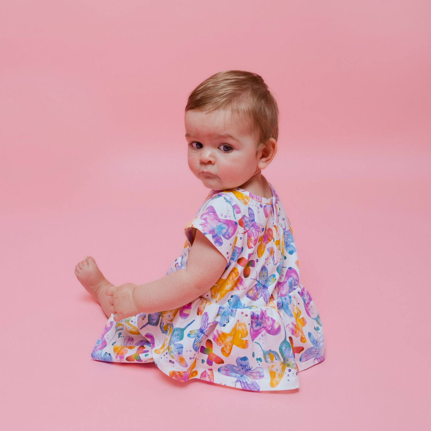 Organic Butterfly Layered Baby Dress w/ Bloomers