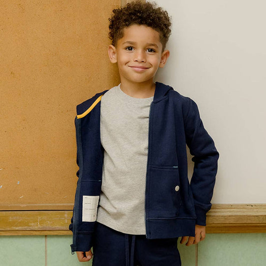 Organic Cotton Kid Zip Hoodie - Navy