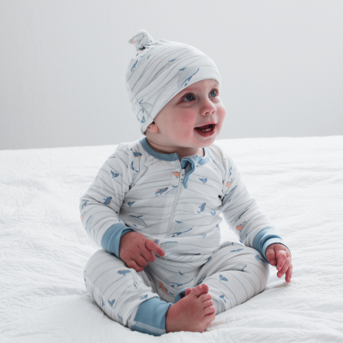 Organic Baby Zip Romper - Whales