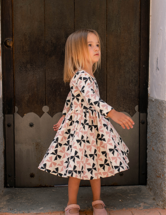 Organic Girls Twirl Dress - Black and Pink Bows