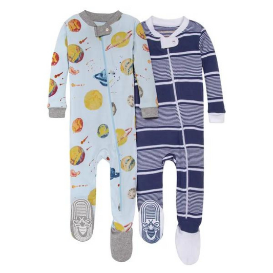 Set of 2 Organic Baby Footed Sleepers - Little Planets