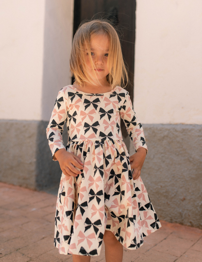 Organic Girls Twirl Dress - Black and Pink Bows