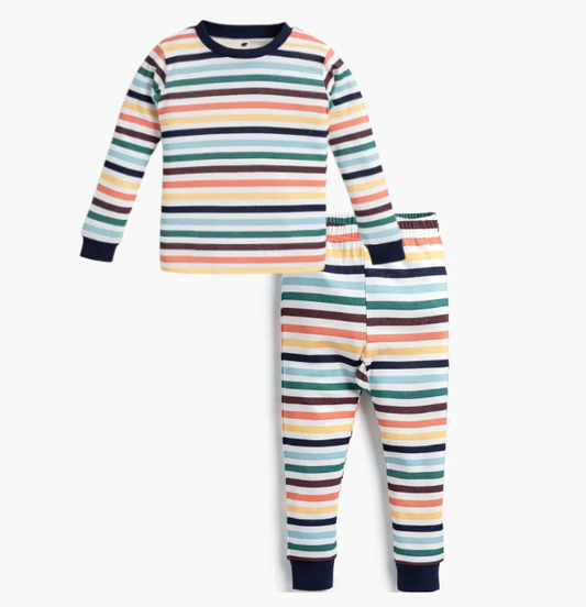 Organic Toddler & Kids Two-Piece Pajama Set - Fall Stripes