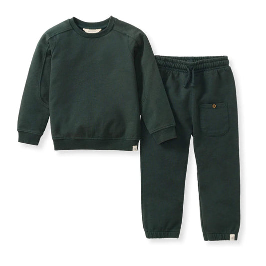 Acid Wash Sweatshirt & Pants Set - Zucchini Green