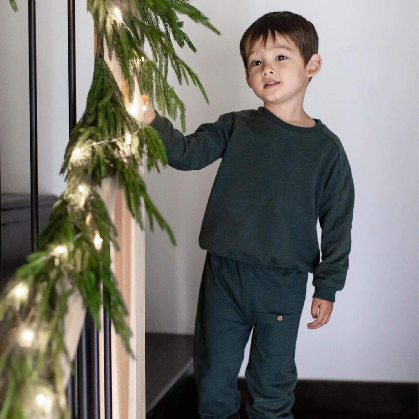 Acid Wash Sweatshirt & Pants Set - Zucchini Green