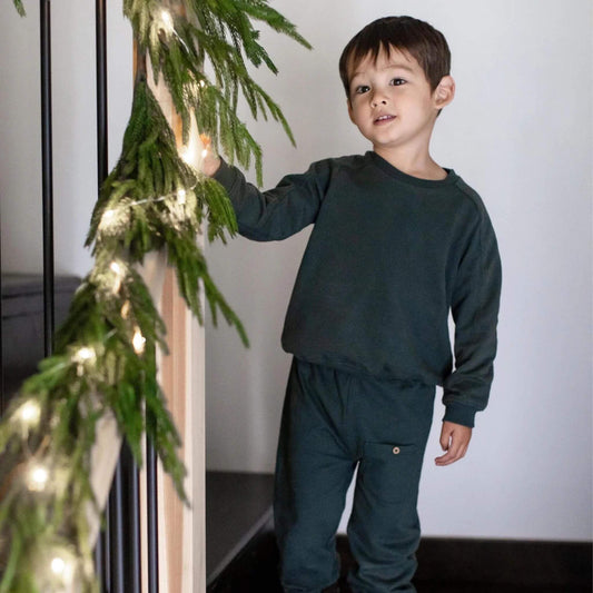 Acid Wash Sweatshirt & Pants Set - Zucchini Green