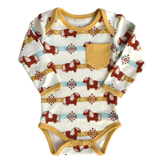 Organic Long Sleeve Baby Bodysuit - Aztec Pony