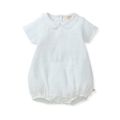 Organic Baby Boy Muslin Collar Bubble Romper