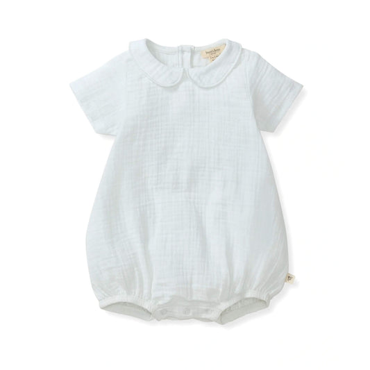 Organic Baby Boy Muslin Collar Bubble Romper