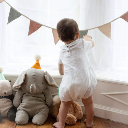 Organic Baby Boy Muslin Collar Bubble Romper