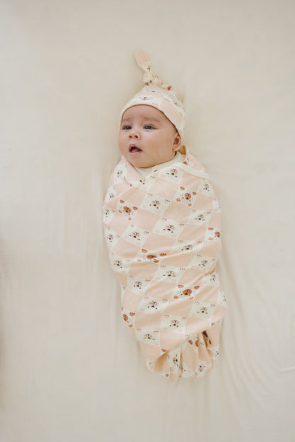 GOTS Certified Organic Cotton Hat - Checkered Bear