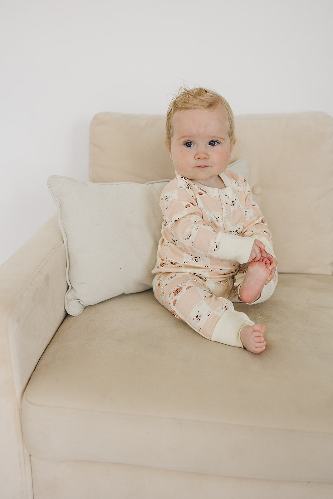 Organic Baby Romper - Checkered Bear