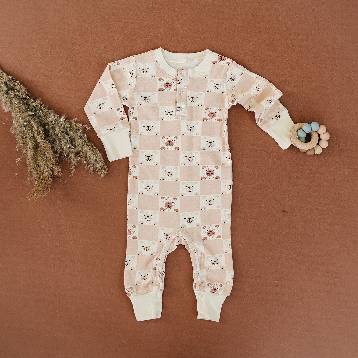 Organic Baby Romper - Checkered Bear