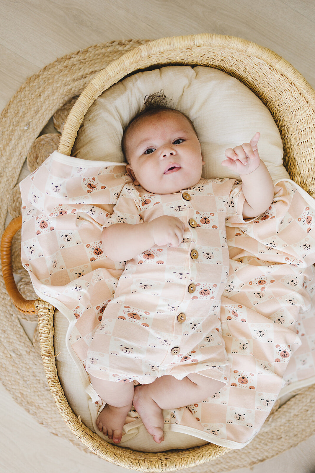 Organic Short Sleeve Baby Romper - Checkered Bear