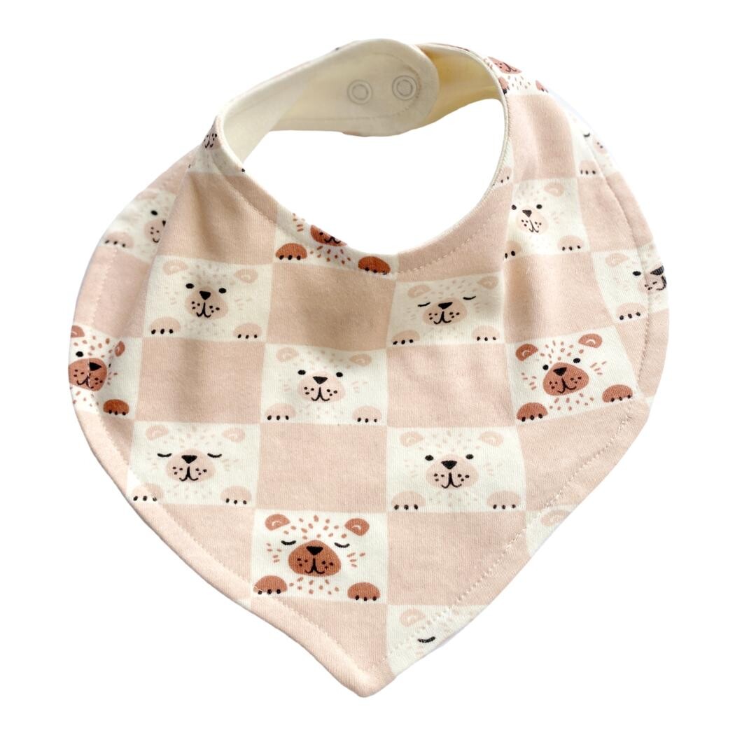GOTS Certified Organic Baby Bib - Checkered Bear