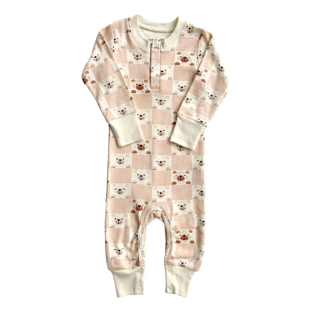 Organic Baby Romper - Checkered Bear
