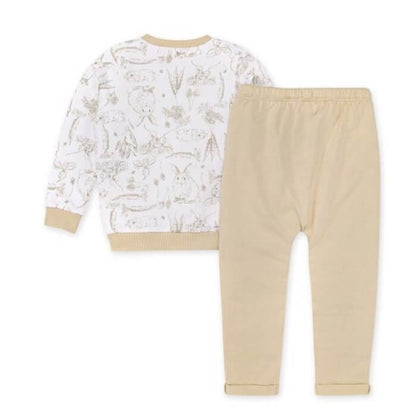 Organic Baby Easter Outfit Set - Bunny Toile French Terry Top & Harem Pants
