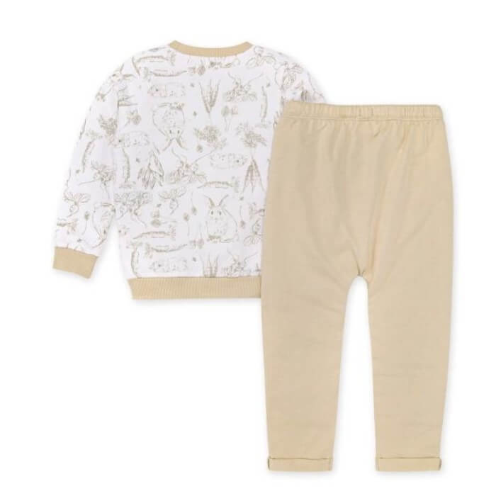 French Terry Organic Baby Outfit - Bunny Toile Top & Harem Pant Set