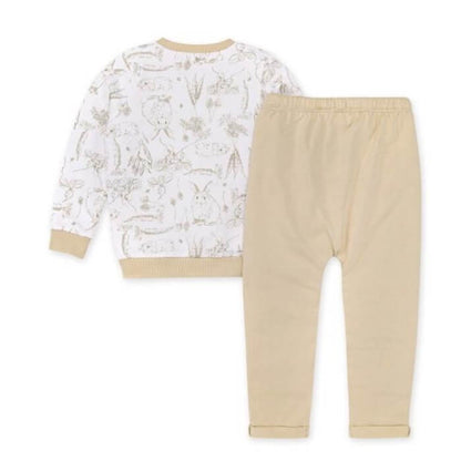 French Terry Organic Baby Outfit - Bunny Toile Top & Harem Pant Set
