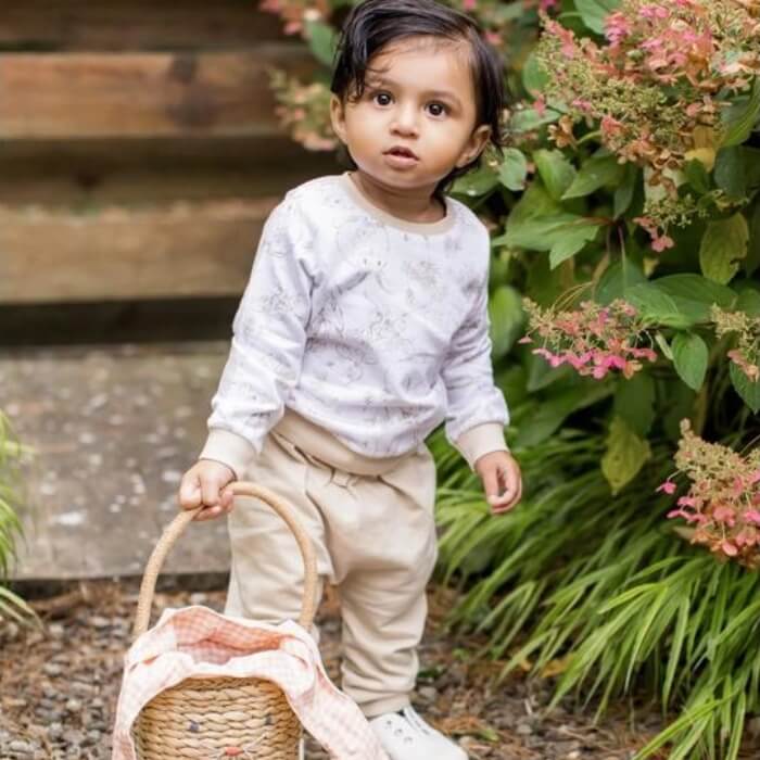 French Terry Organic Baby Outfit - Bunny Toile Top & Harem Pant Set