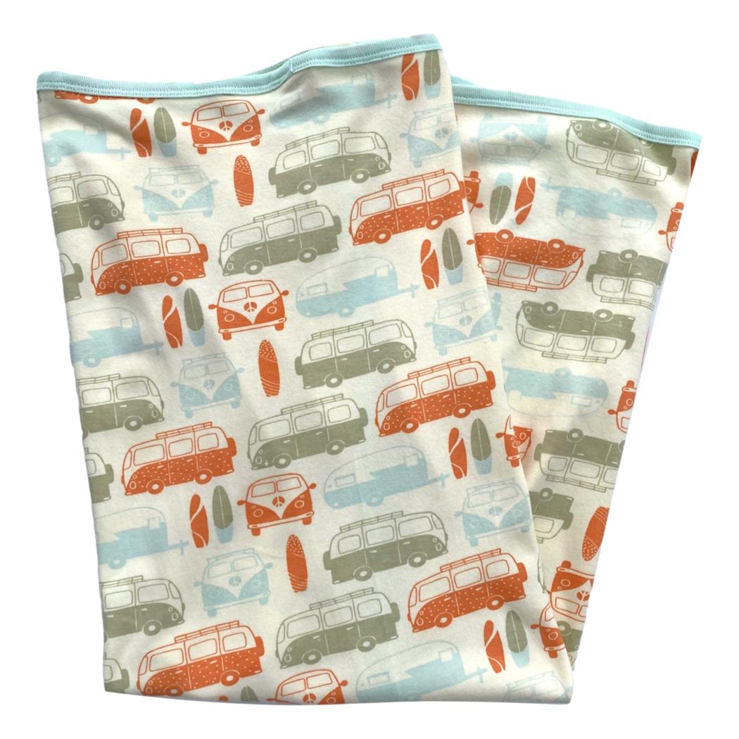 GOTS Certified Organic Cotton Blanket - Vintage Buses