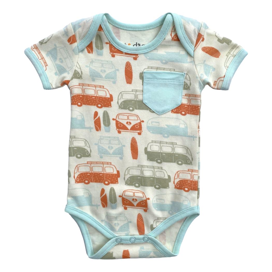 Organic Short Sleeve Baby Bodysuit - Vintage Buses