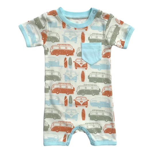 Organic Short Sleeve Baby Romper - Vintage Buses