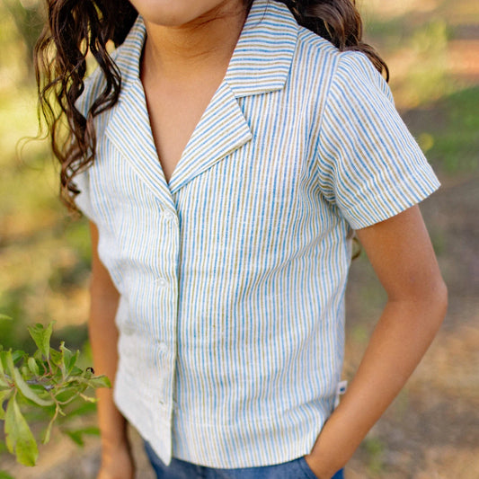 Kids Organic Dylan Camp Shirt - Driftwood Stripe