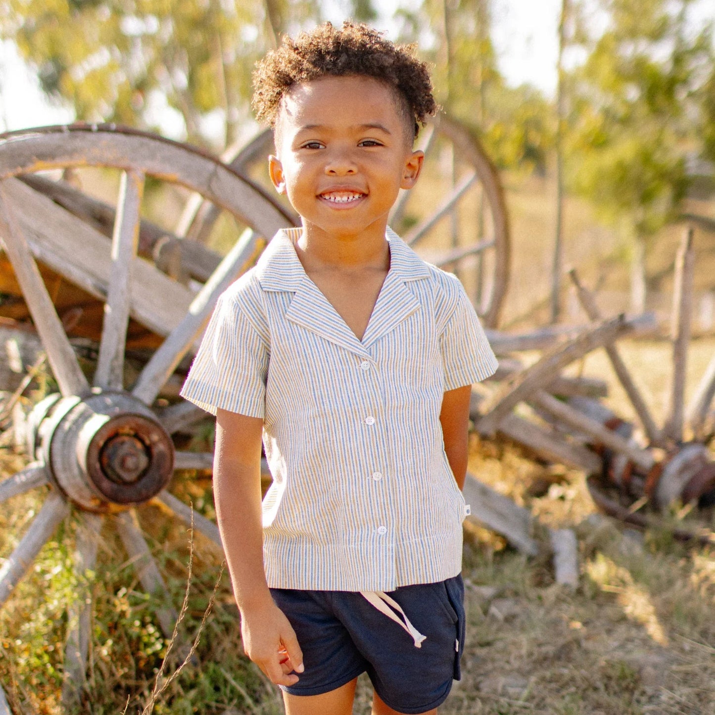 Kids Organic Dylan Camp Shirt - Driftwood Stripe